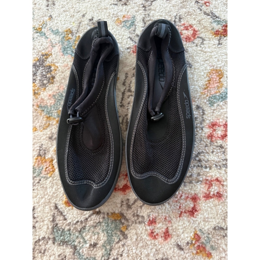 Speedo Mens Black Mesh Water Shoes Bungee Toggle Aquatic Beach Pool Size M 9-10